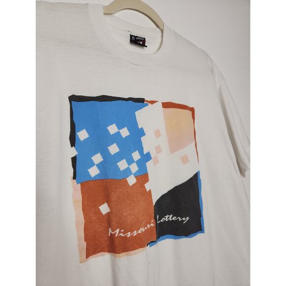 Vintage Missouri Lottery Art Boxy White Single Stitch XL 90s Artist Fruit Loom - Picture 3 of 6